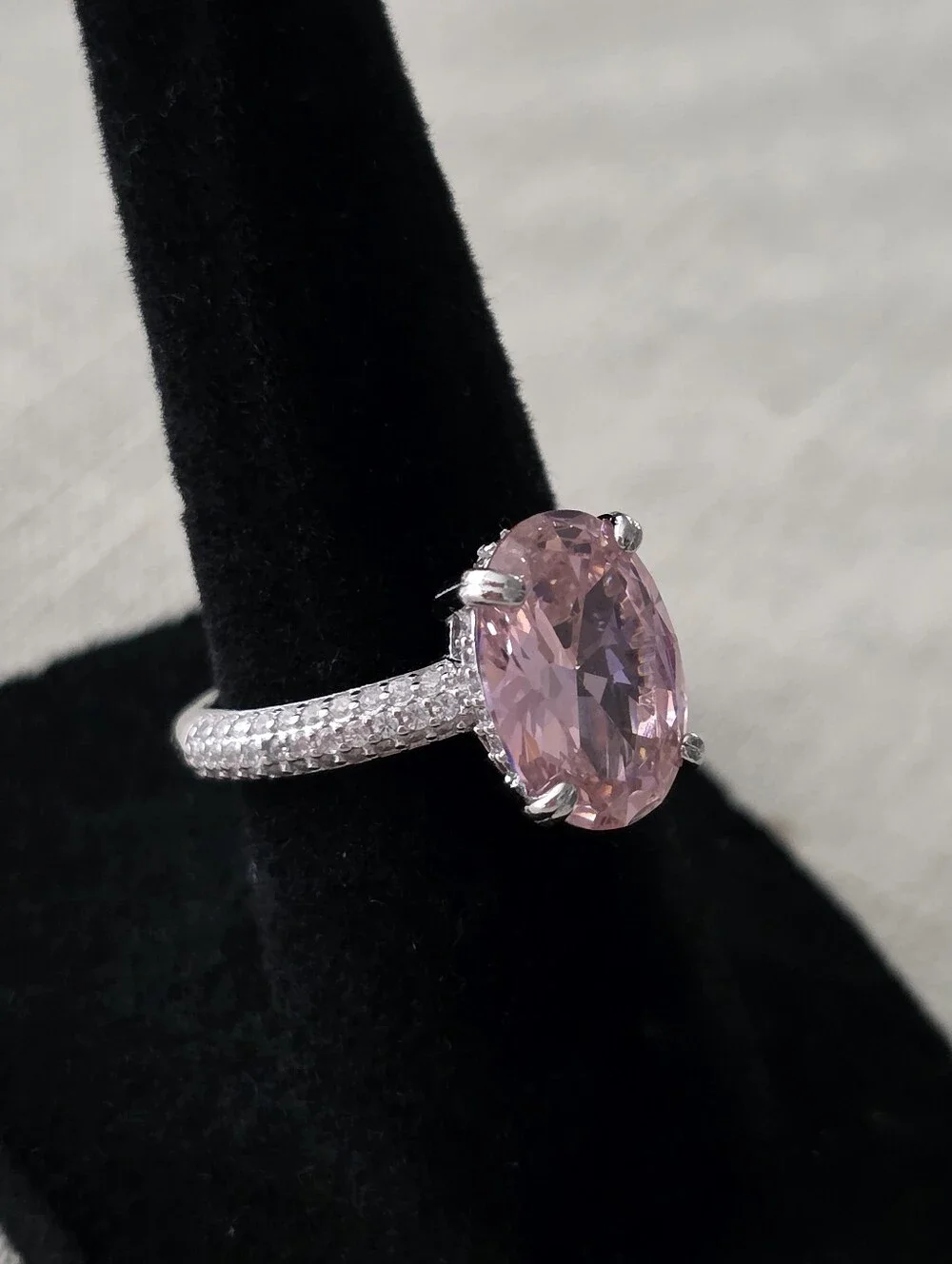 Solid 925 Sterling Silver 4.5 ct Oval Lab Grown Pink Sapphire Ring Size 6
